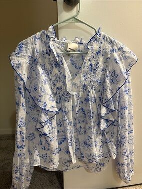 Indigo Floral Ruffle Blouse by INDUSTRY